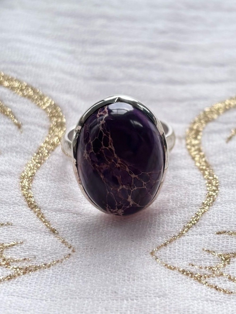 Sterling Silver Purple Jasper  Statement Ring Size 8